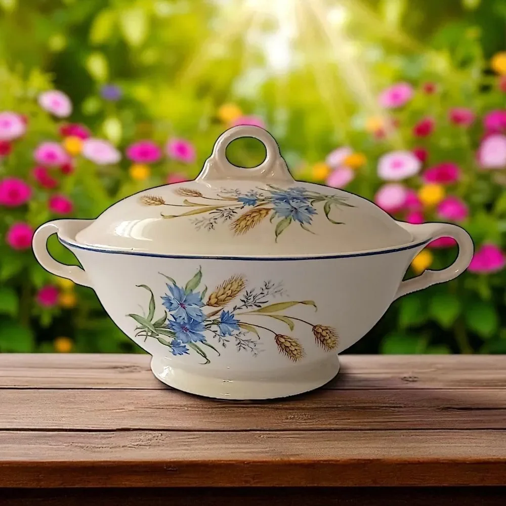 Candle Light American Limoges Covered‎ Vegetable Dish Bowl Golden Wheat Vintage